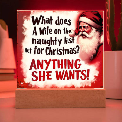 Acrylic Lamp with personalized message card for the naughty wife
