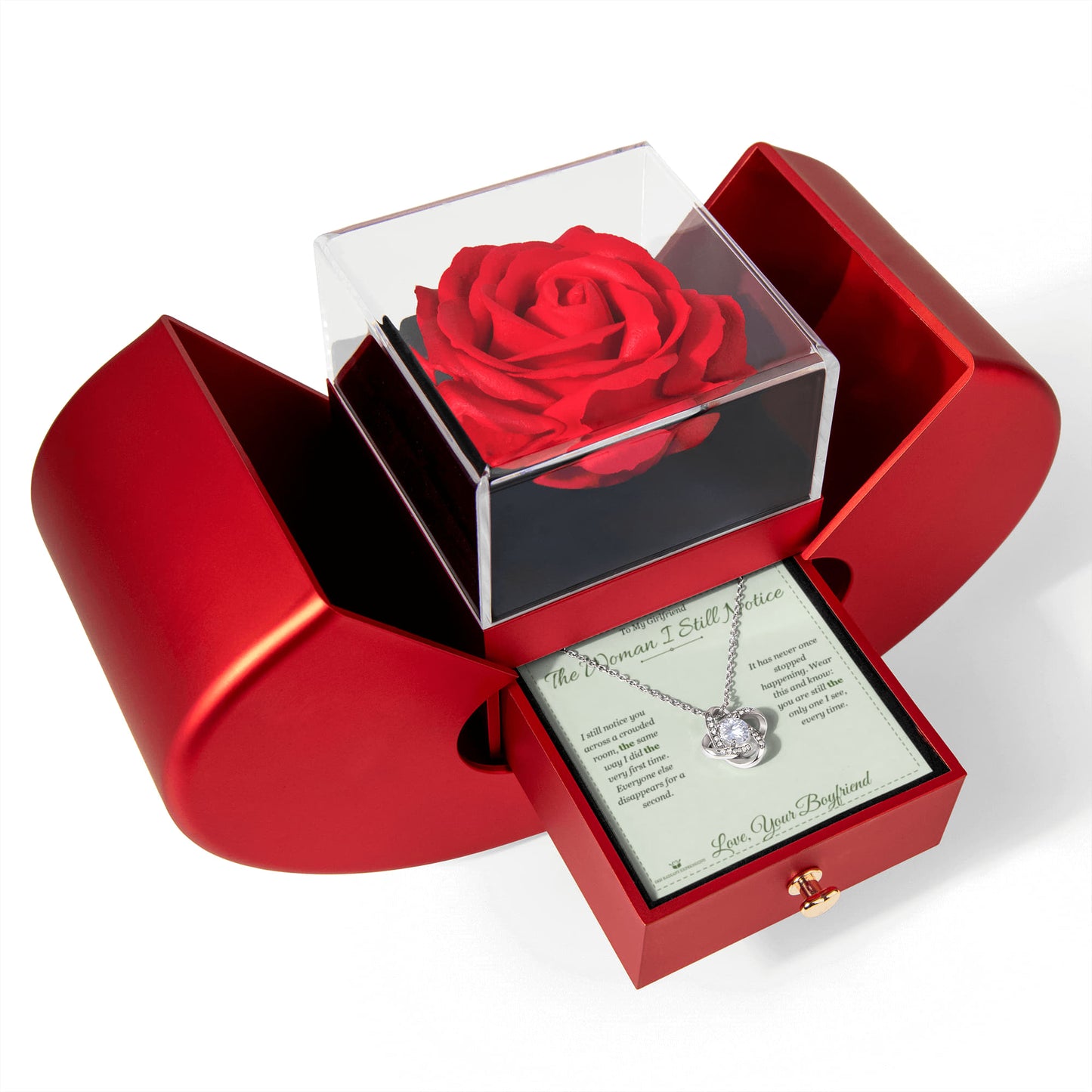 The Woman I Still Notice - Love Knot Necklace with Red Rose Box for Girlfriend - personalized keepsake gift from SKH Radiant Expressions