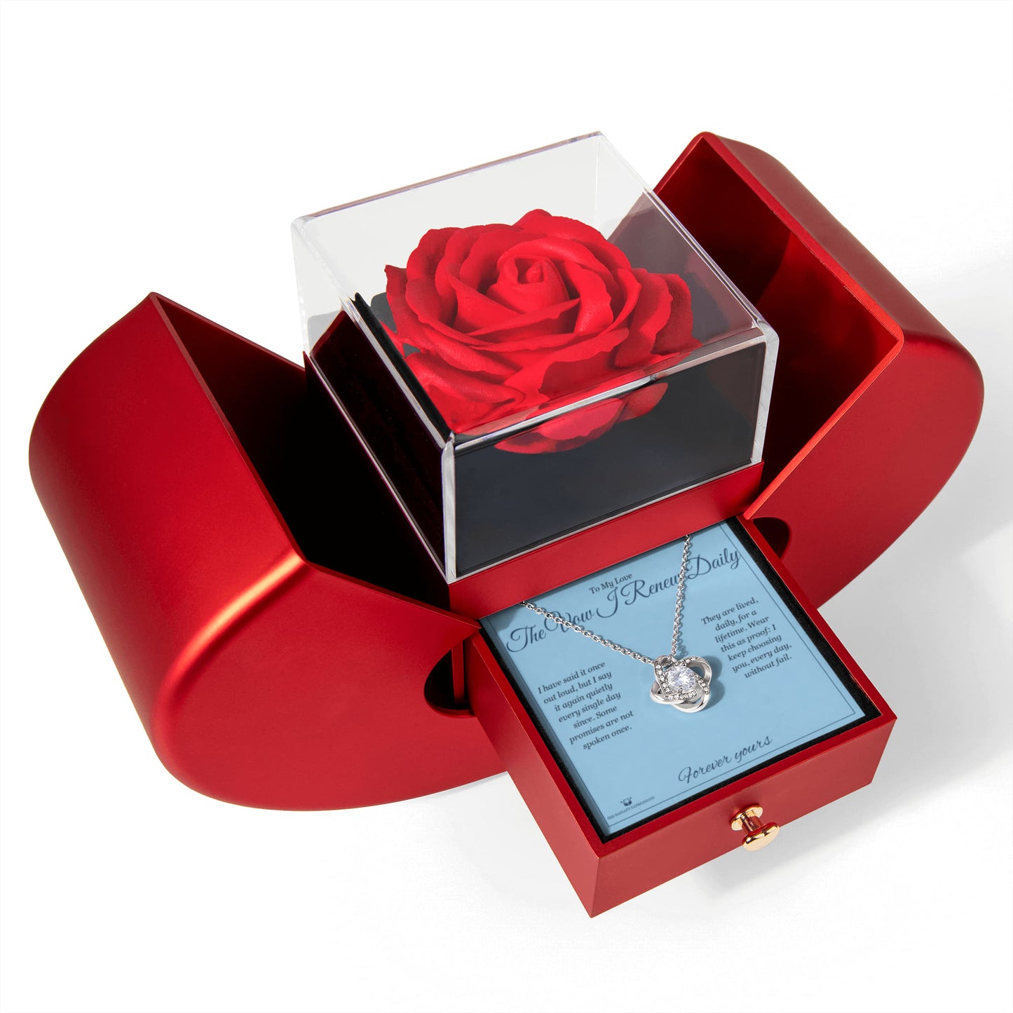 The Vow I Renew Daily - Love Knot Necklace with Red Rose Box for Partner