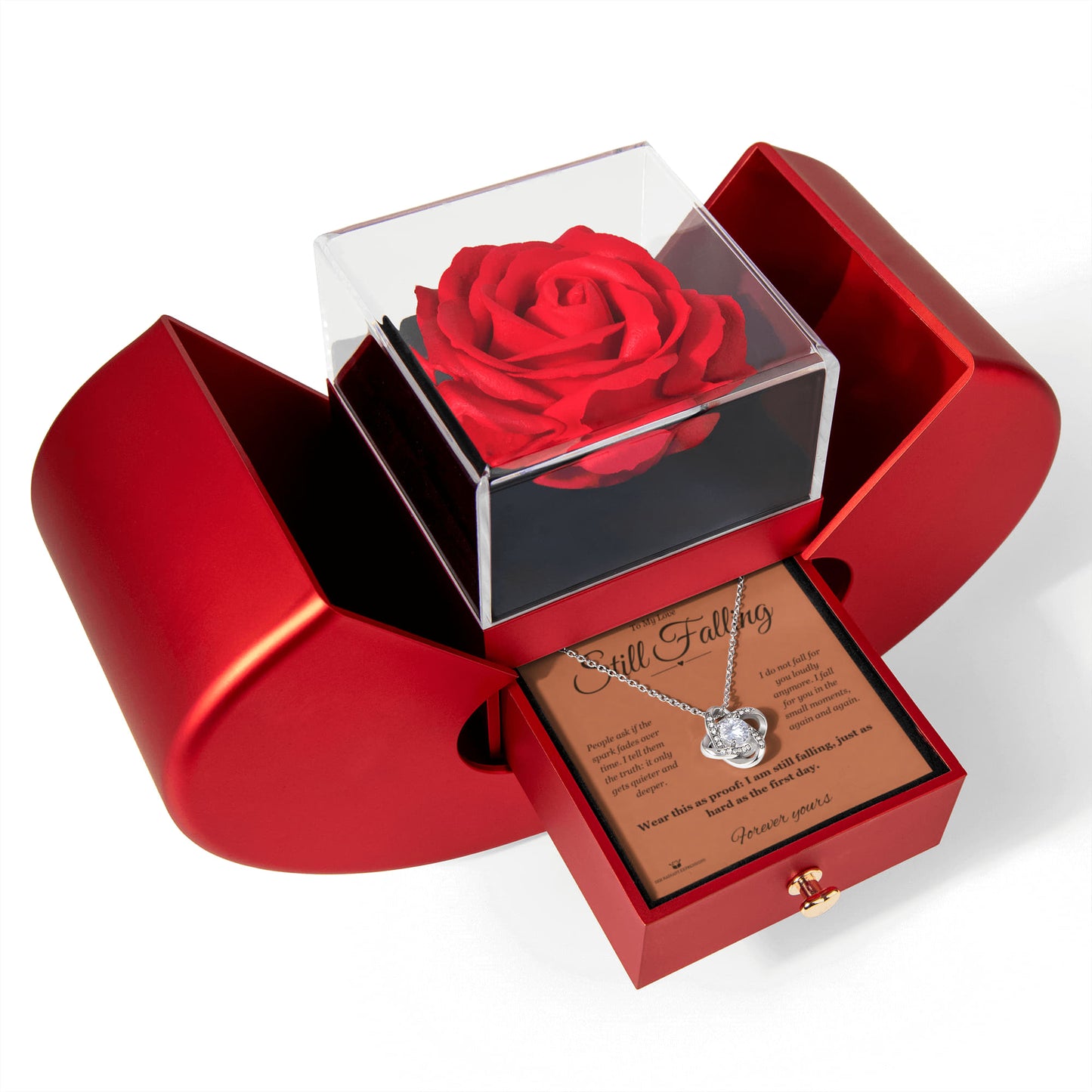Still Falling - Love Knot Necklace with Red Rose Box for Partner
