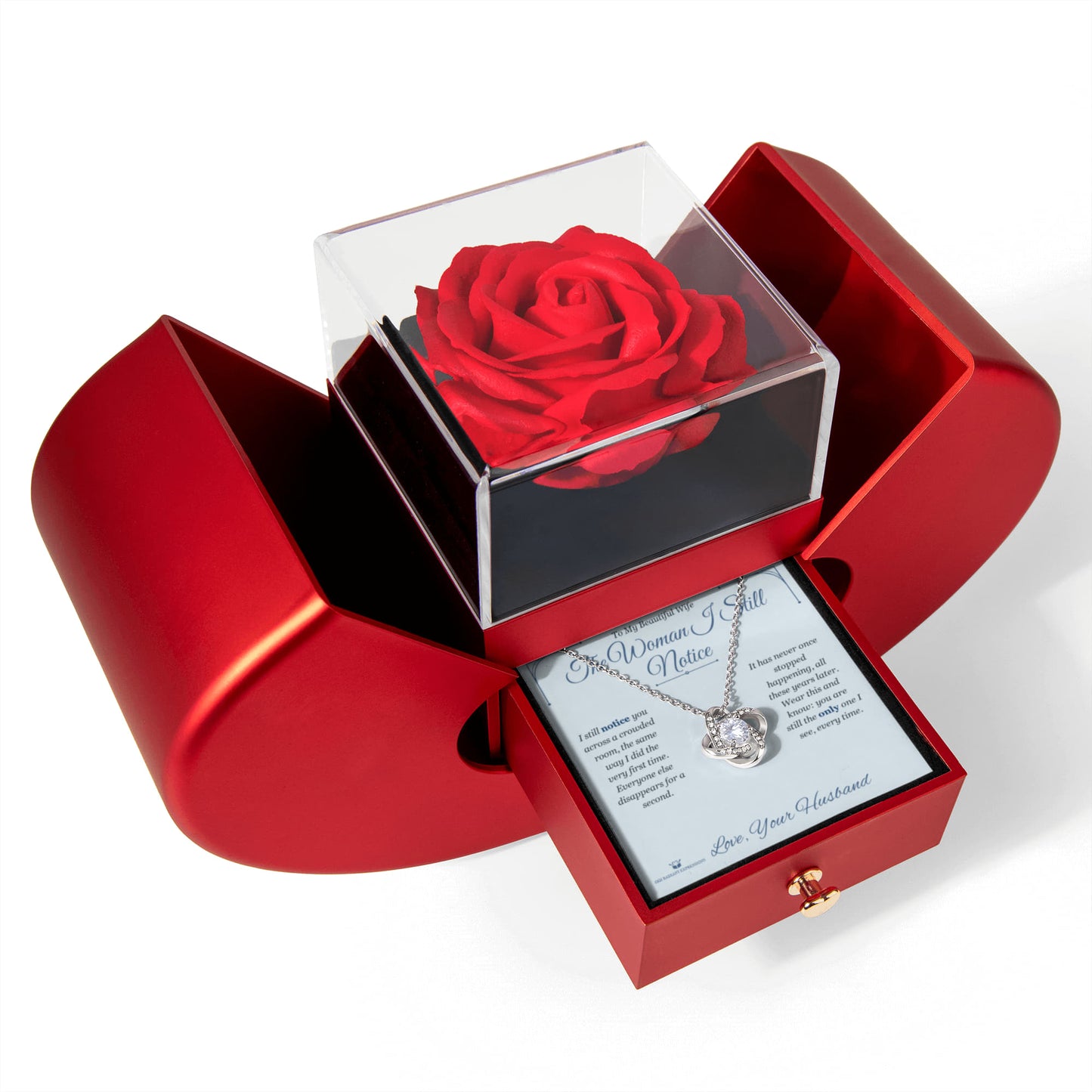 The Woman I Still Notice - Love Knot Necklace with Red Rose Box for Wife - personalized keepsake gift from SKH Radiant Expressions