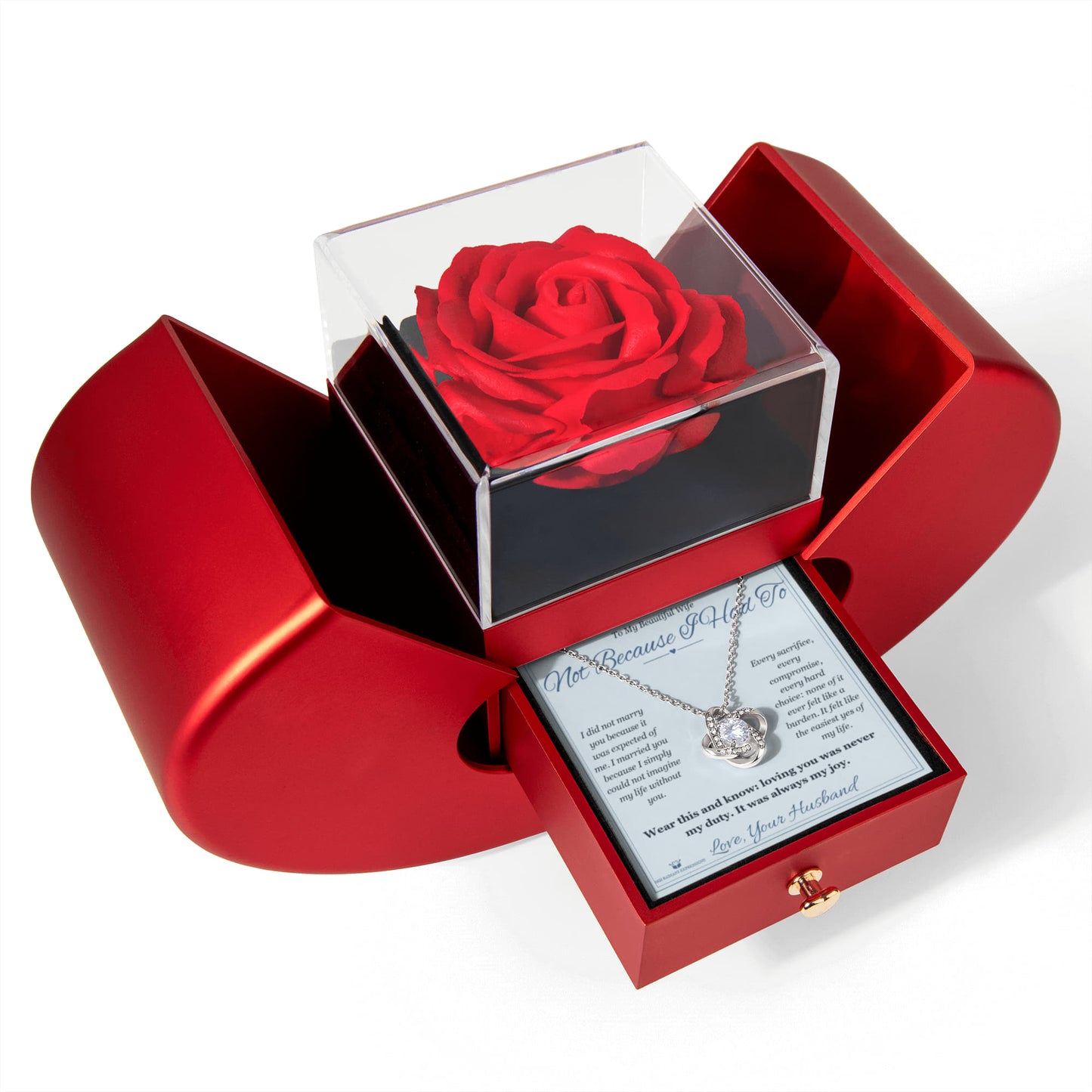 Not Because I Had To - Love Knot Necklace with Red Rose Box for Wife - personalized keepsake gift from SKH Radiant Expressions