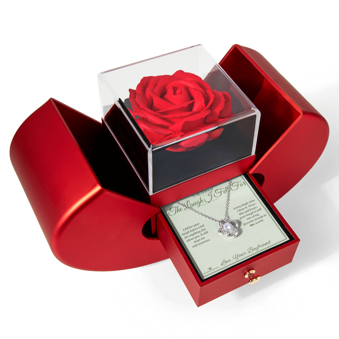 The Laugh I Fell For - Love Knot Necklace with Red Rose Box for Girlfriend