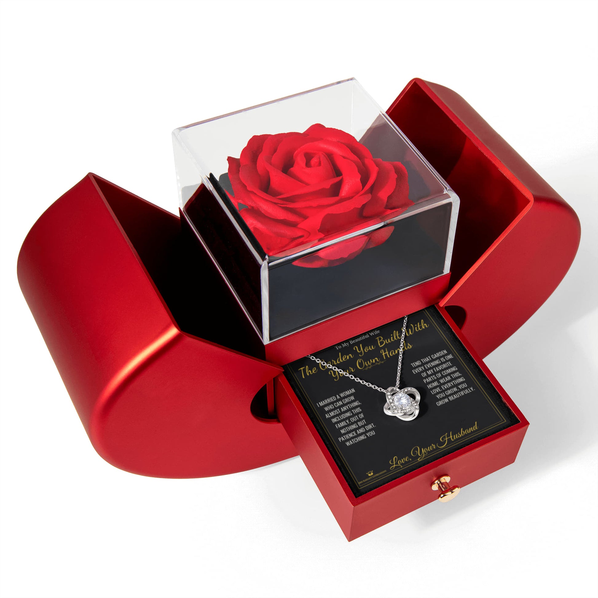 The Garden You Built With Your Own Hands - Love Knot Necklace with Red Rose Box for Wife - personalized keepsake gift from SKH Radiant Expressions