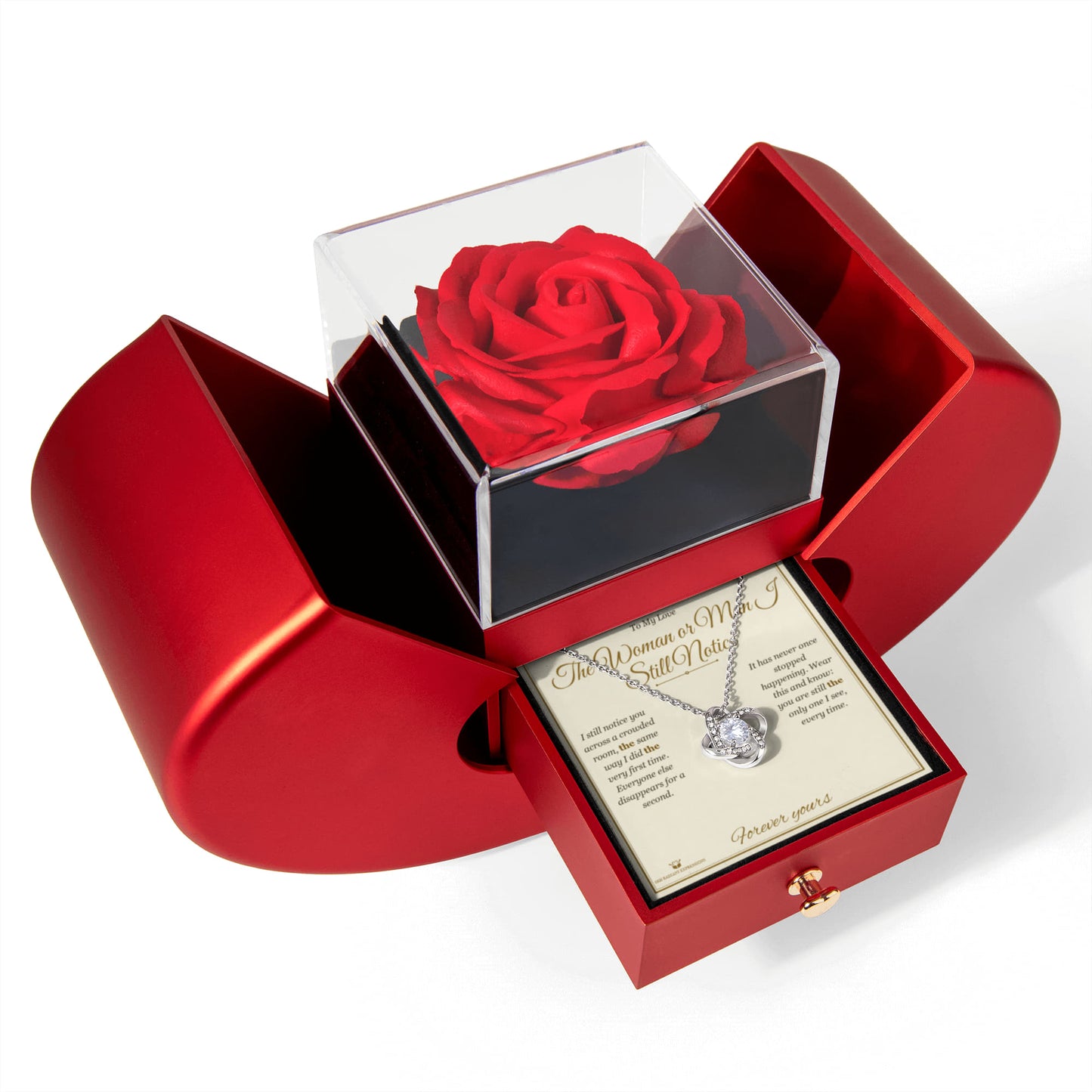 The Woman or Man I Still Notice - Love Knot Necklace with Red Rose Box for Partner