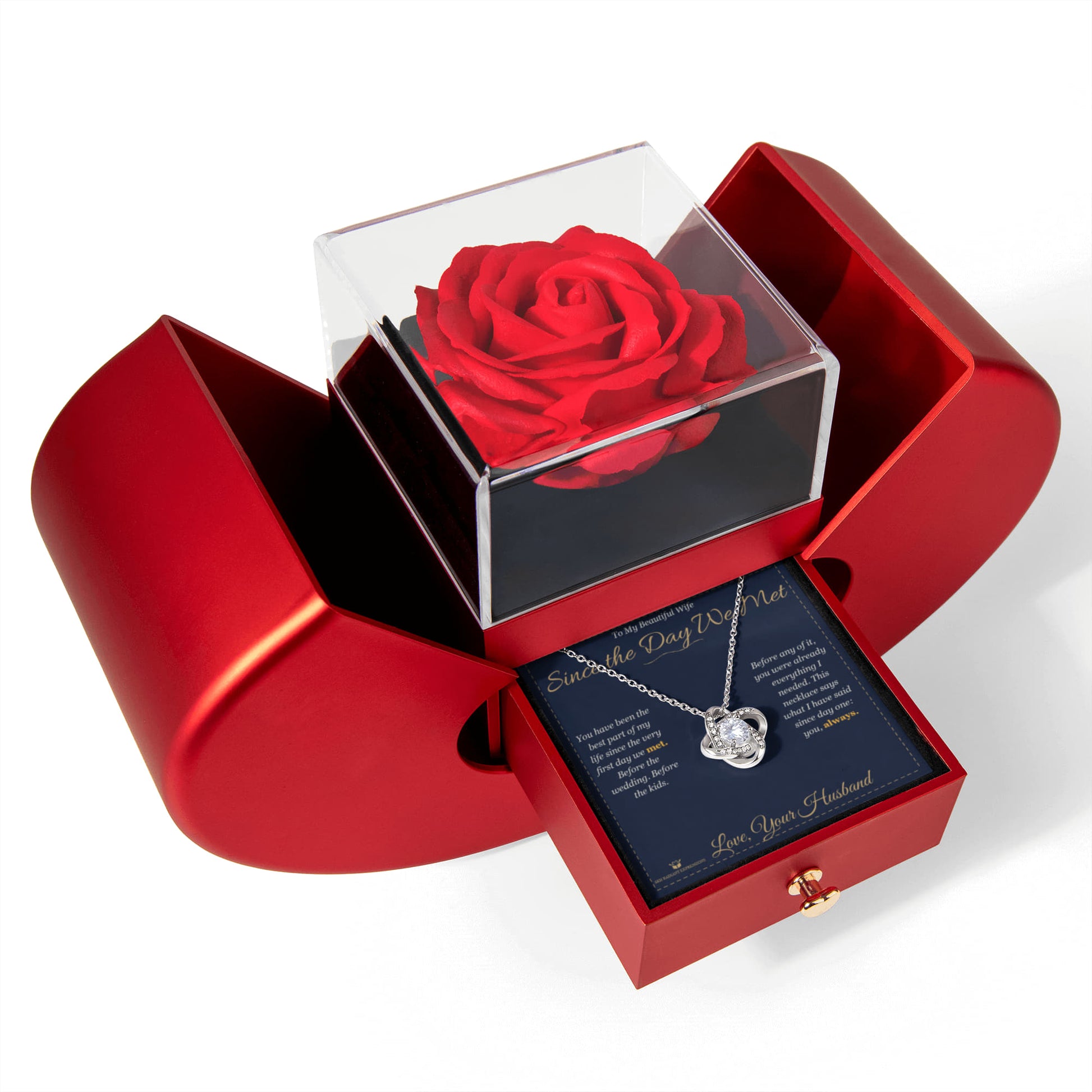 Since the Day We Met - Love Knot Necklace with Red Rose Box for Wife - personalized keepsake gift from SKH Radiant Expressions