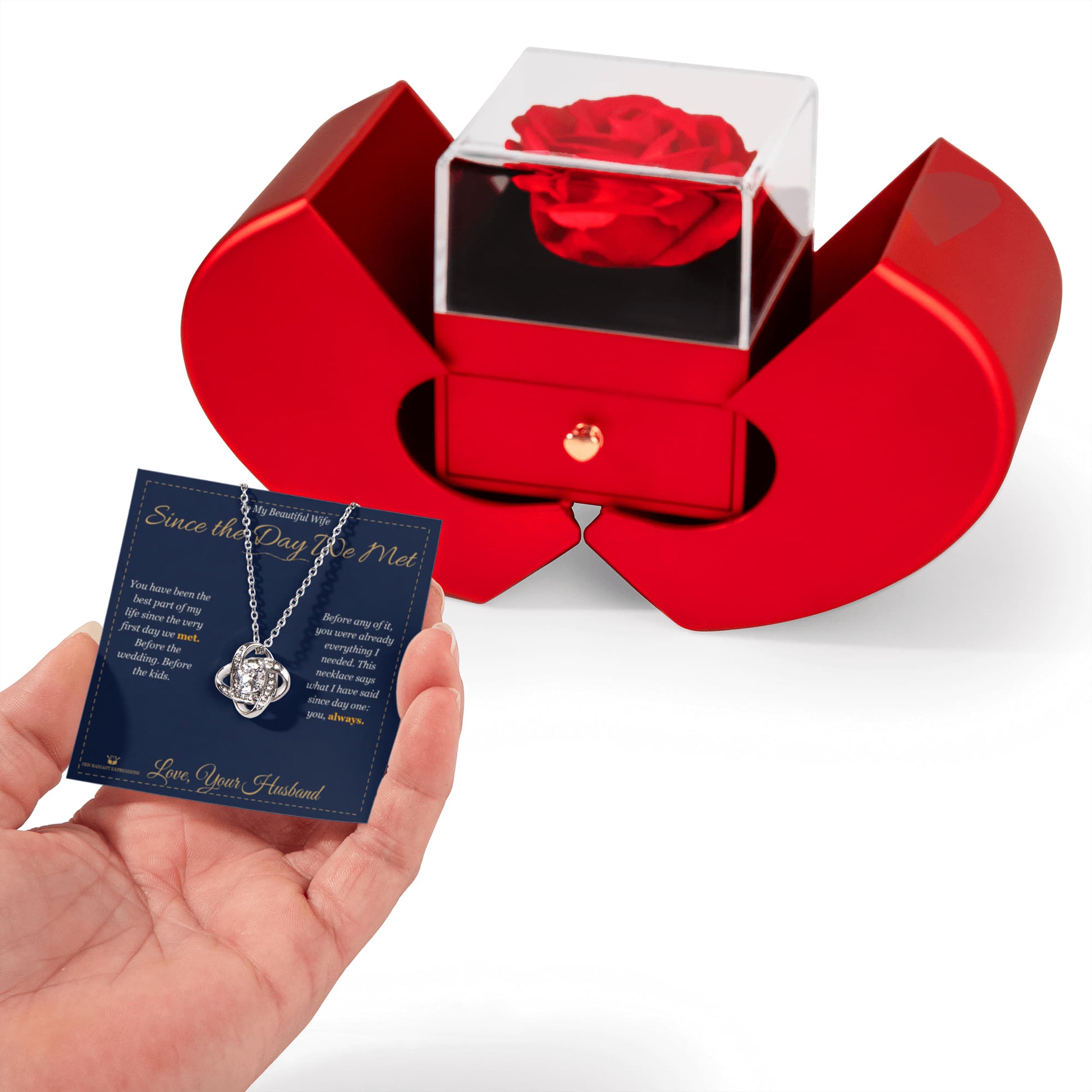Since the Day We Met - Love Knot Necklace with Red Rose Box for Wife - personalized keepsake gift from SKH Radiant Expressions