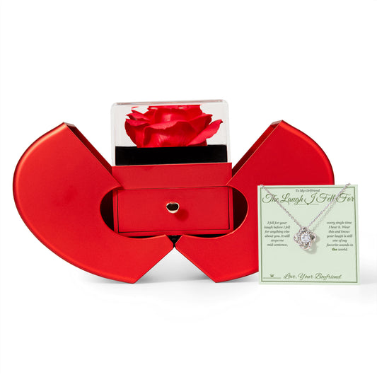 The Laugh I Fell For - Love Knot Necklace with Red Rose Box for Girlfriend - personalized keepsake gift from SKH Radiant Expressions