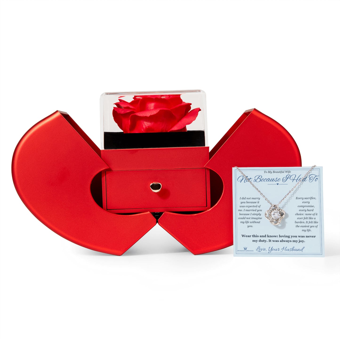 Not Because I Had To - Love Knot Necklace with Red Rose Box for Wife