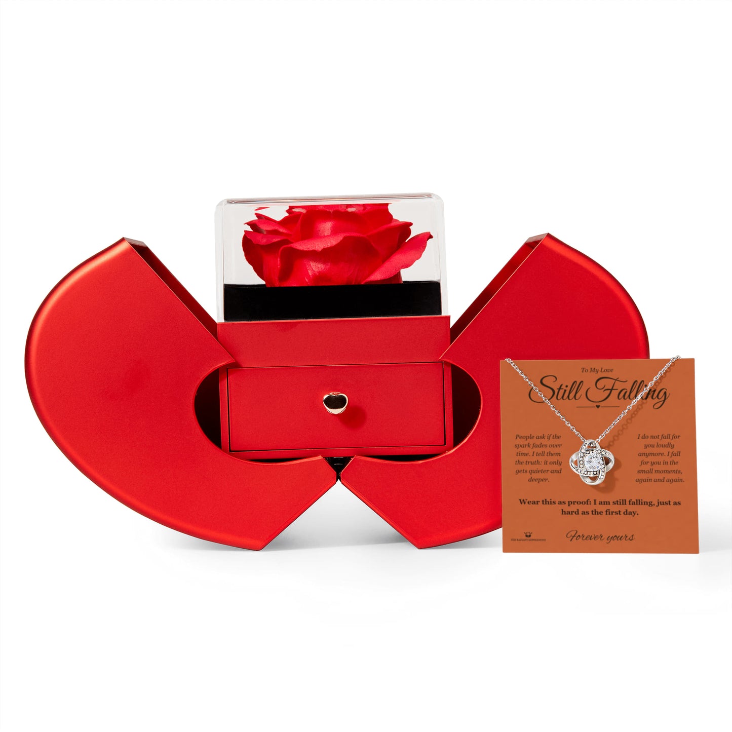 Still Falling - Love Knot Necklace with Red Rose Box for Partner - personalized keepsake gift from SKH Radiant Expressions