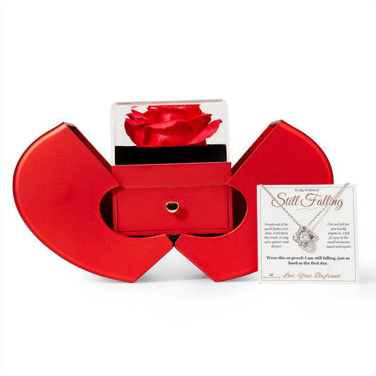 Still Falling - Love Knot Necklace with Red Rose Box for Girlfriend - personalized keepsake gift from SKH Radiant Expressions