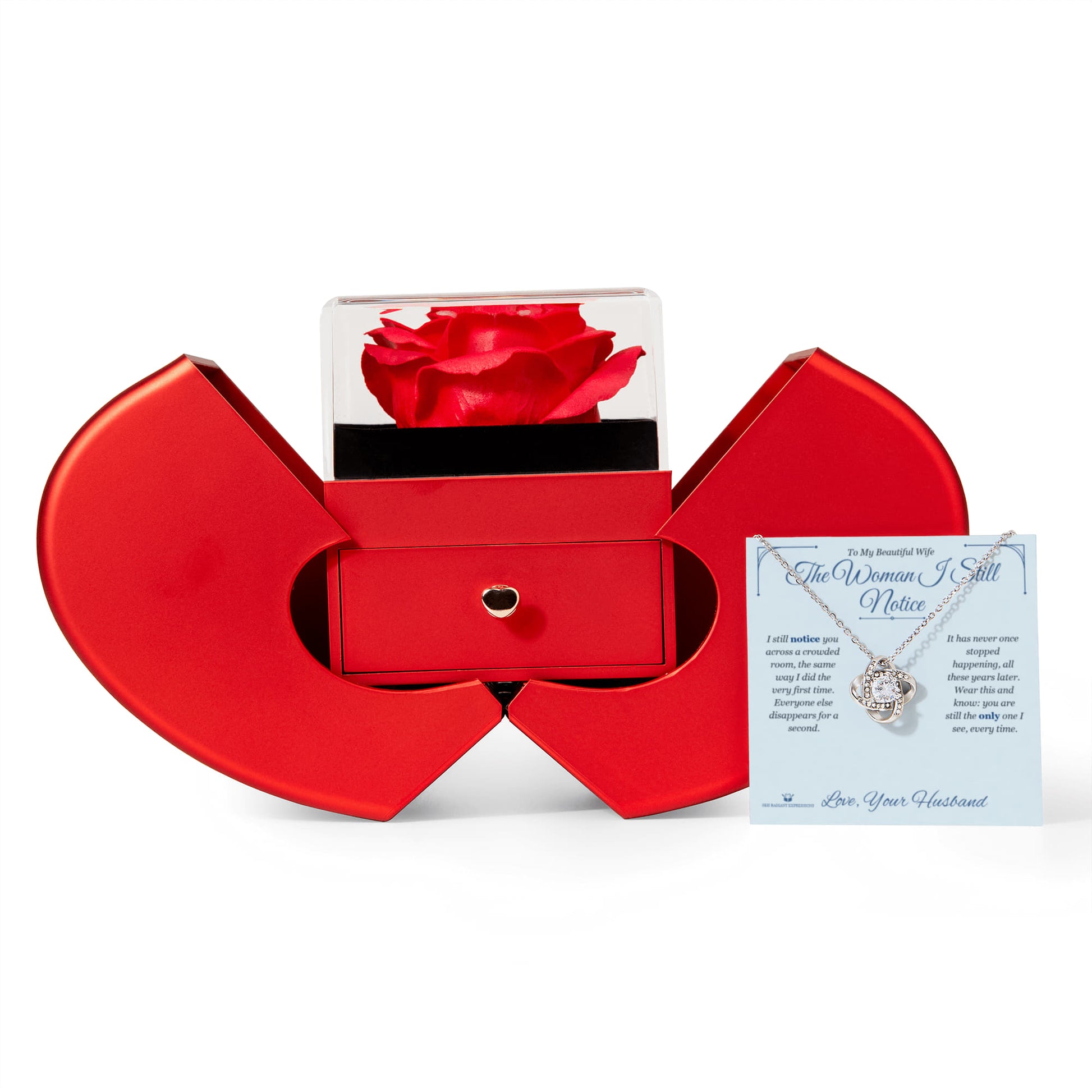 The Woman I Still Notice - Love Knot Necklace with Red Rose Box for Wife - personalized keepsake gift from SKH Radiant Expressions