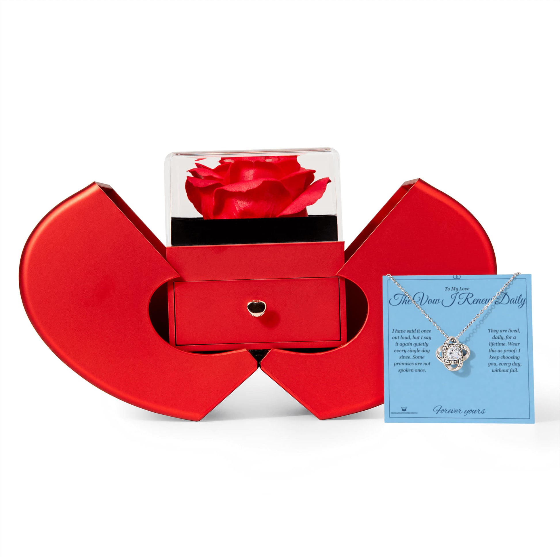 The Vow I Renew Daily - Love Knot Necklace with Red Rose Box for Partner - personalized keepsake gift from SKH Radiant Expressions