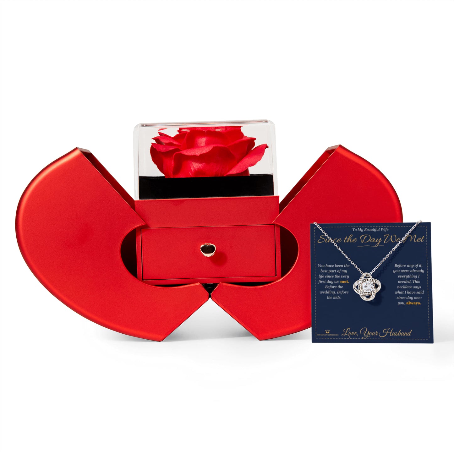 Since the Day We Met - Love Knot Necklace with Red Rose Box for Wife