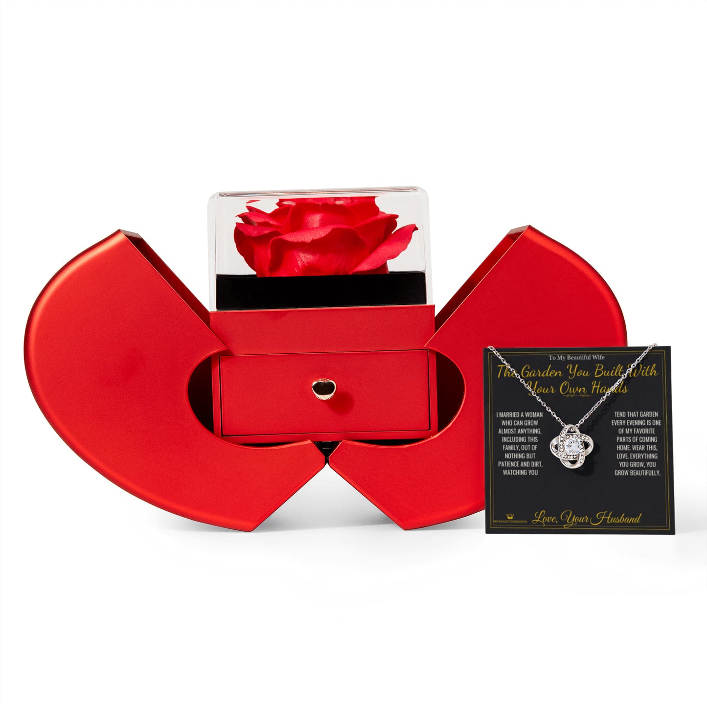 The Garden You Built With Your Own Hands - Love Knot Necklace with Red Rose Box for Wife