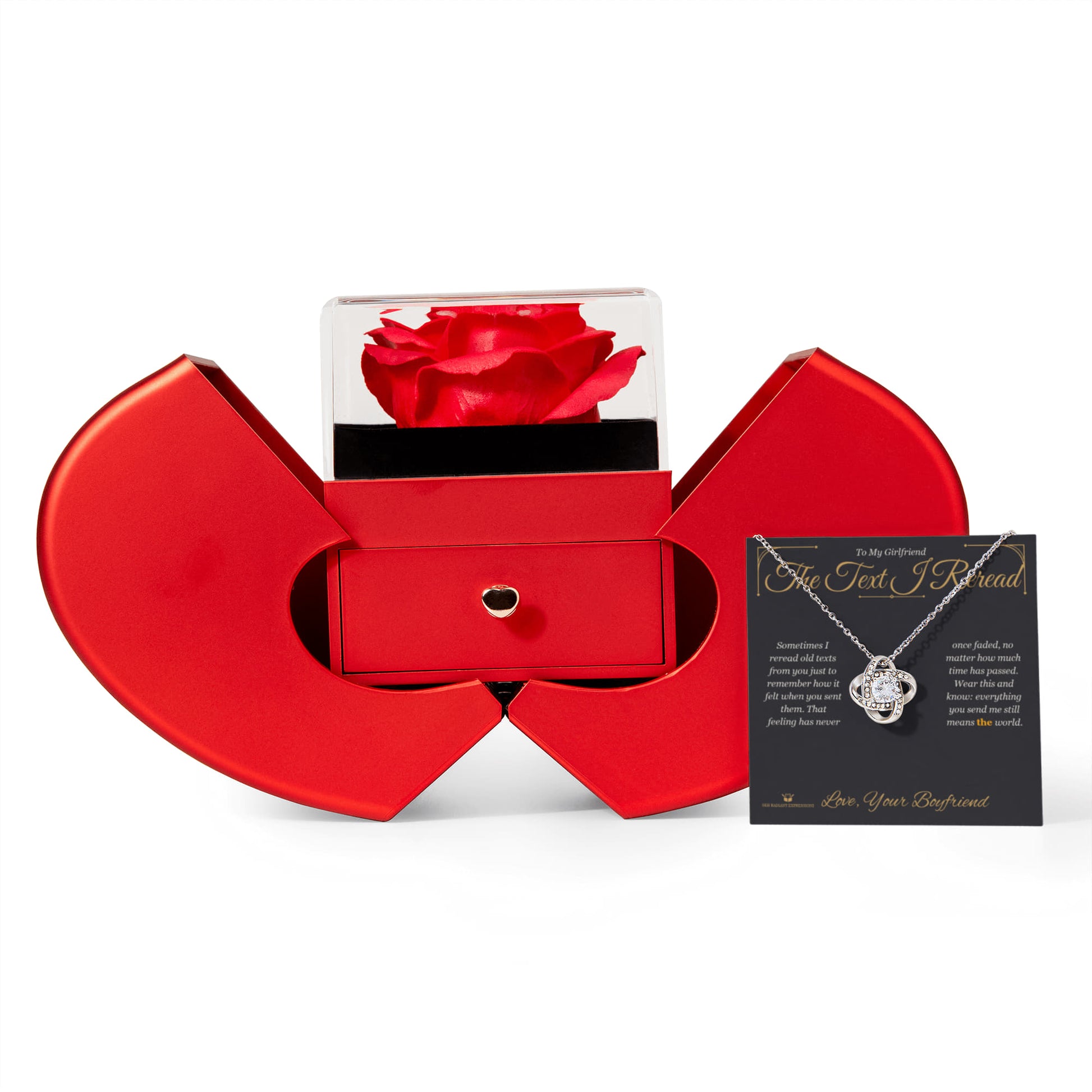 The Text I Reread - Love Knot Necklace with Red Rose Box for Girlfriend - personalized keepsake gift from SKH Radiant Expressions