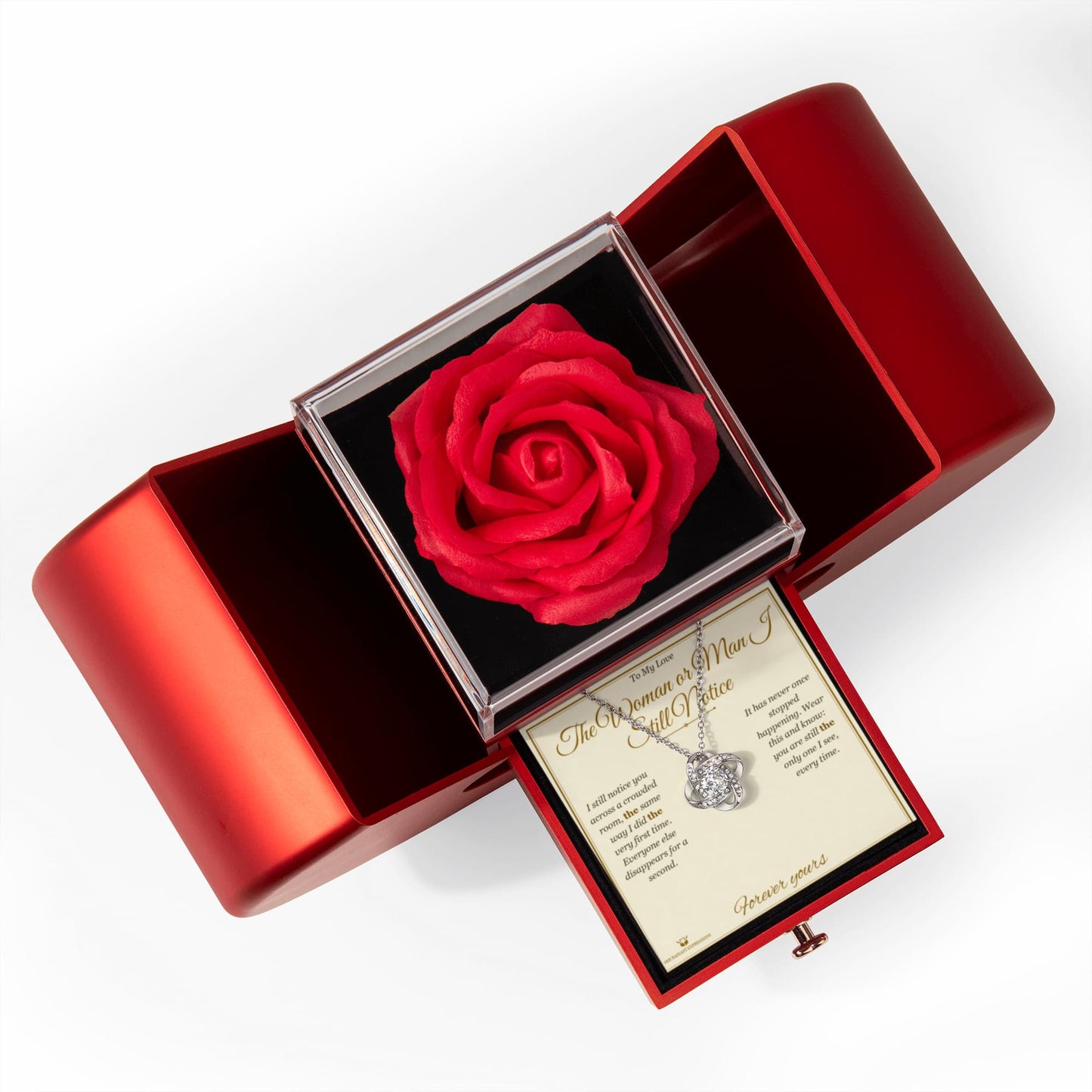 The Woman or Man I Still Notice - Love Knot Necklace with Red Rose Box for Partner - personalized keepsake gift from SKH Radiant Expressions