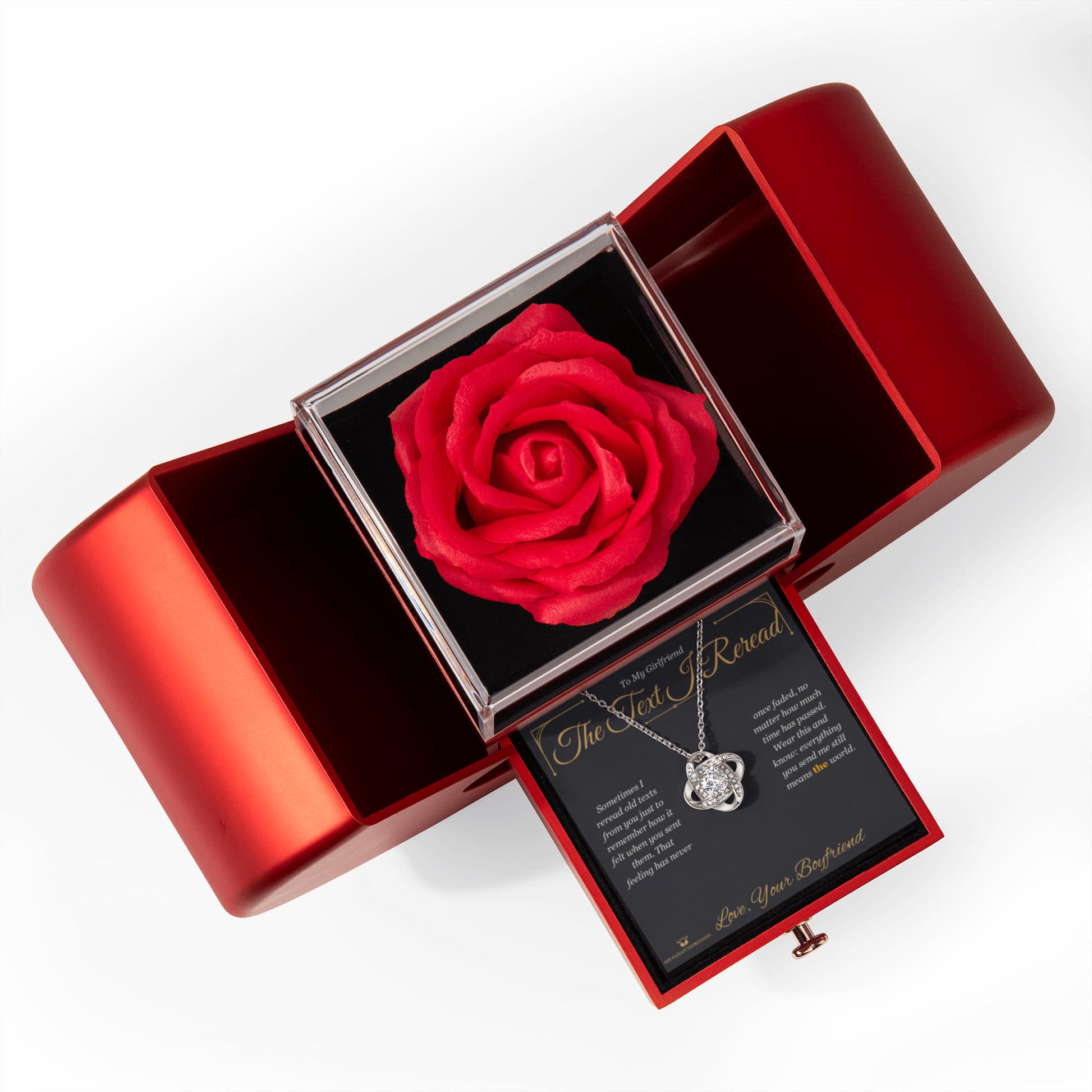 The Text I Reread - Love Knot Necklace with Red Rose Box for Girlfriend - personalized keepsake gift from SKH Radiant Expressions