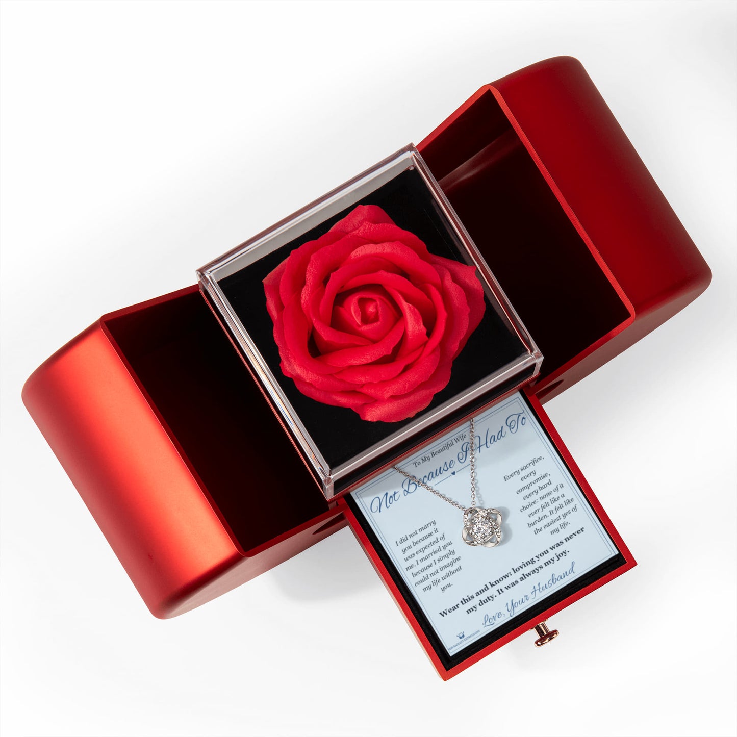 Not Because I Had To - Love Knot Necklace with Red Rose Box for Wife - personalized keepsake gift from SKH Radiant Expressions