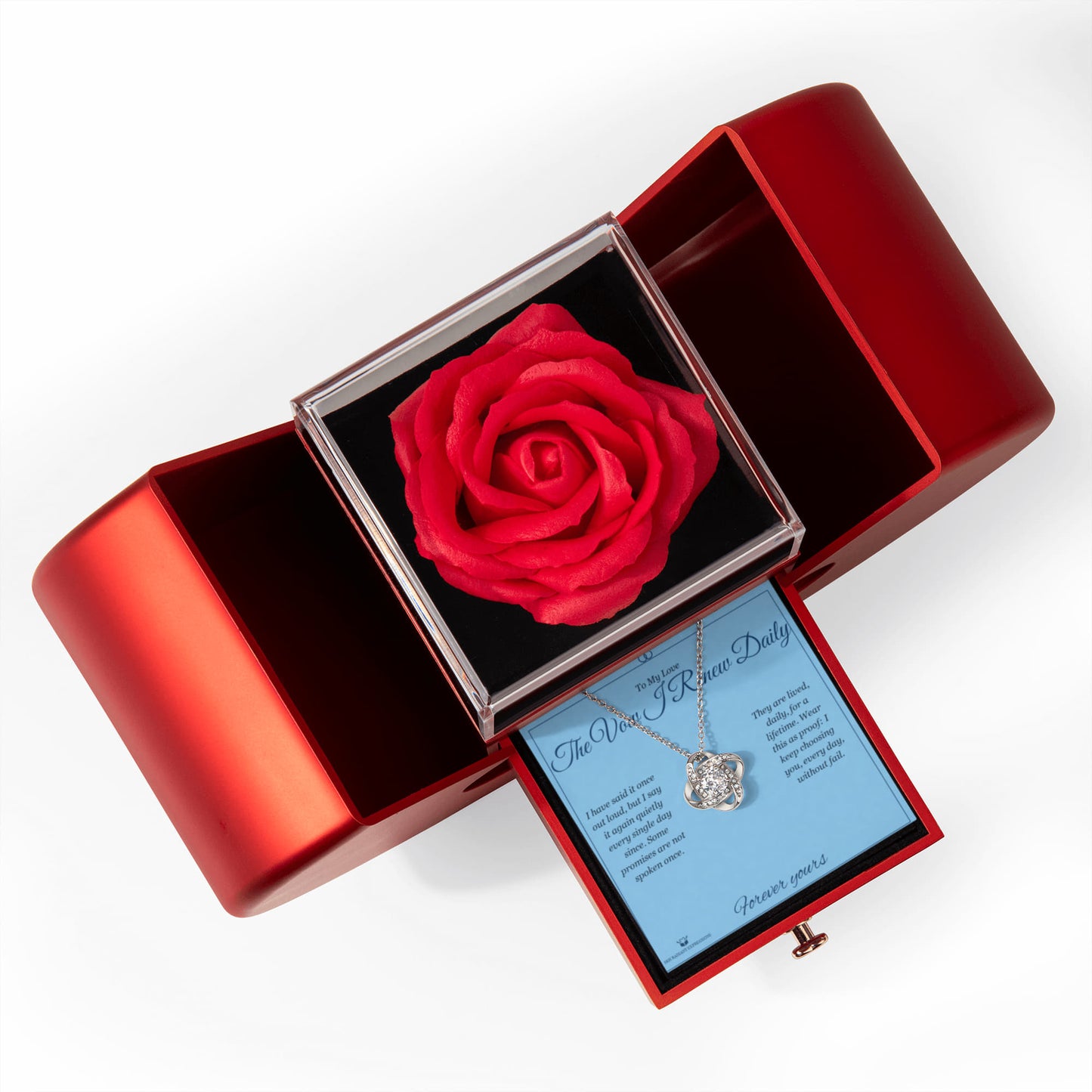 The Vow I Renew Daily - Love Knot Necklace with Red Rose Box for Partner - personalized keepsake gift from SKH Radiant Expressions