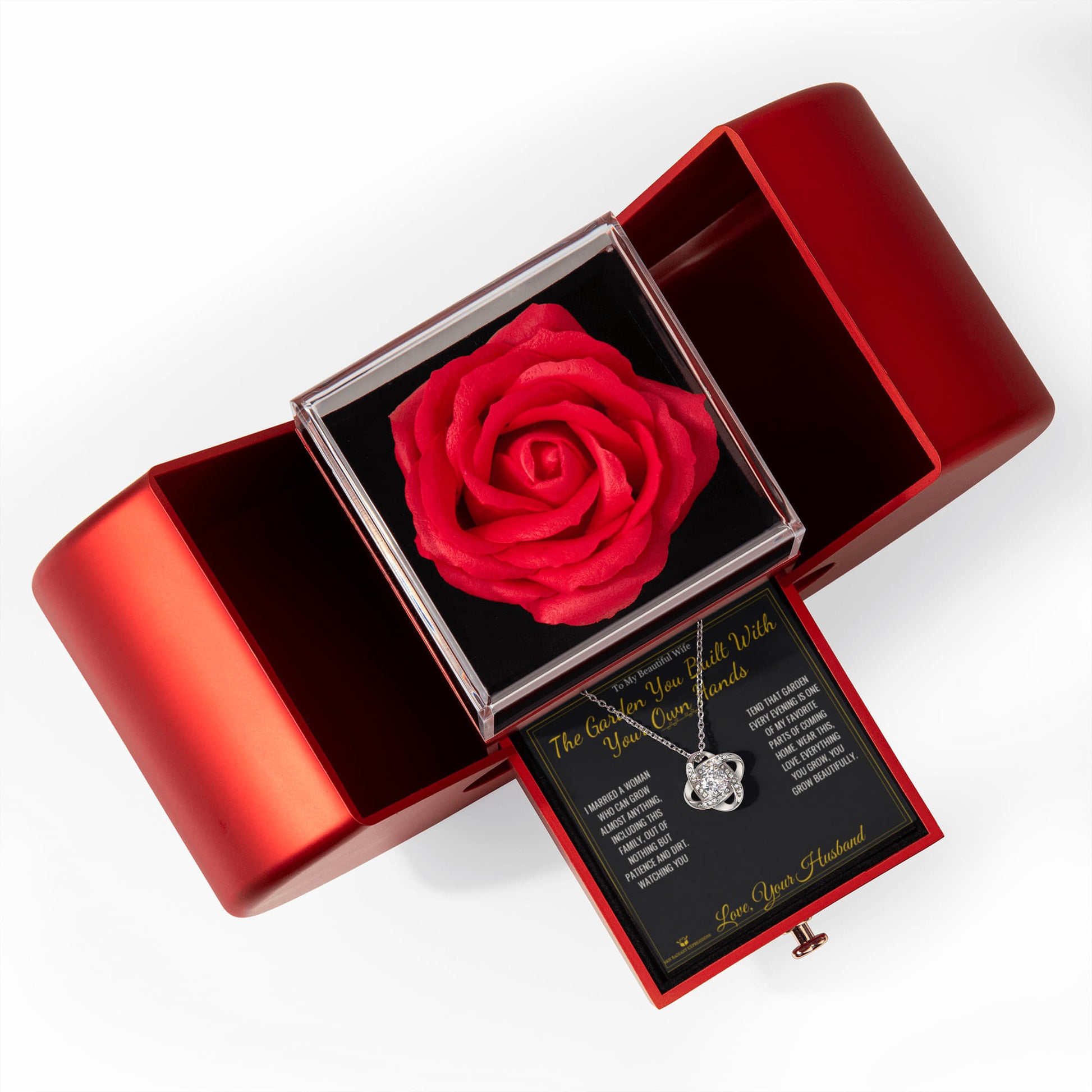 The Garden You Built With Your Own Hands - Love Knot Necklace with Red Rose Box for Wife - personalized keepsake gift from SKH Radiant Expressions