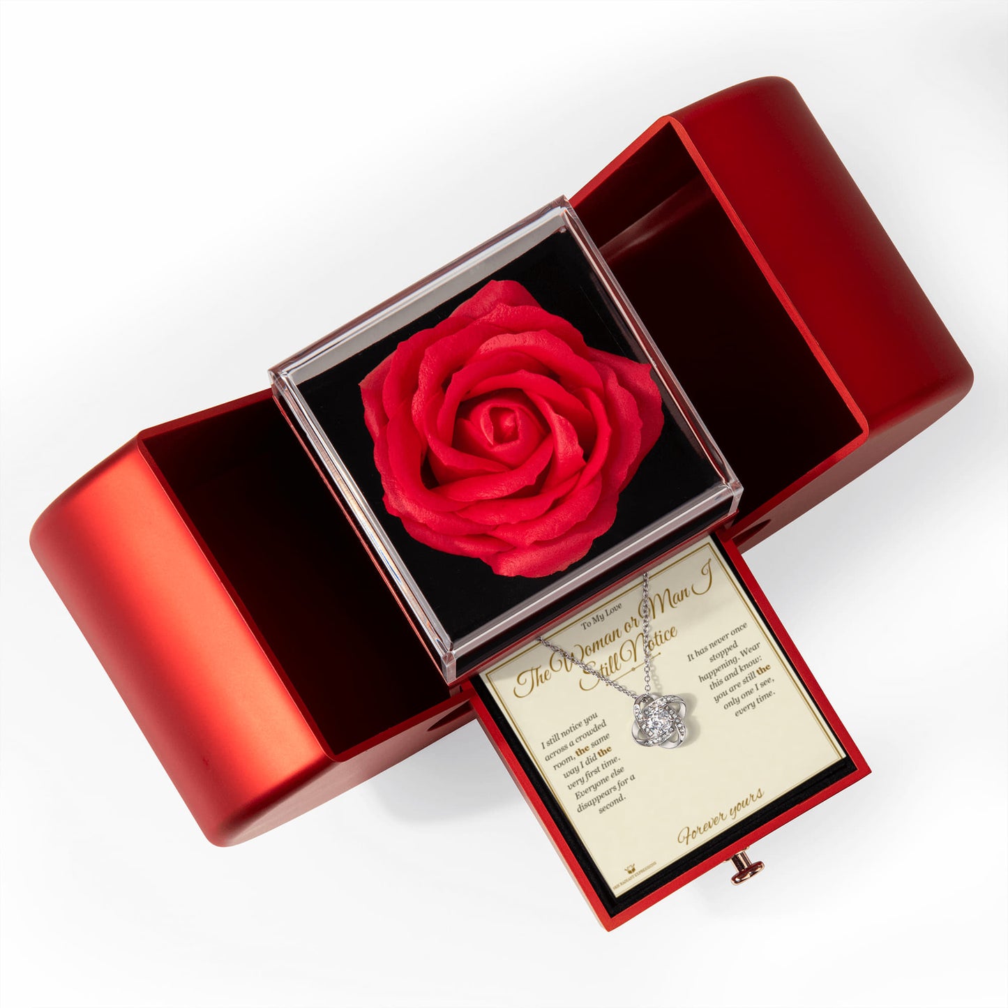 The Woman or Man I Still Notice - Love Knot Necklace with Red Rose Box for Partner