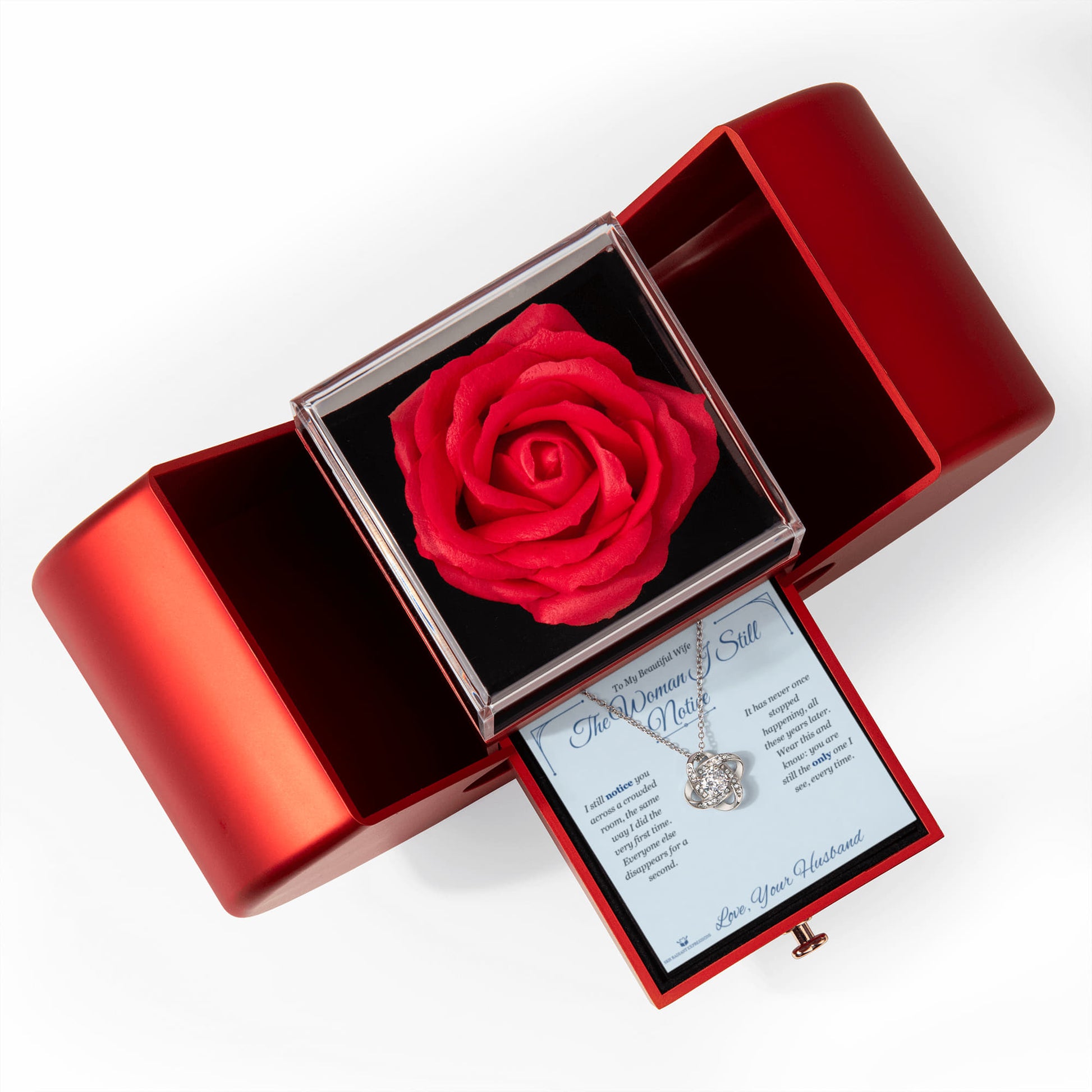 The Woman I Still Notice - Love Knot Necklace with Red Rose Box for Wife - personalized keepsake gift from SKH Radiant Expressions