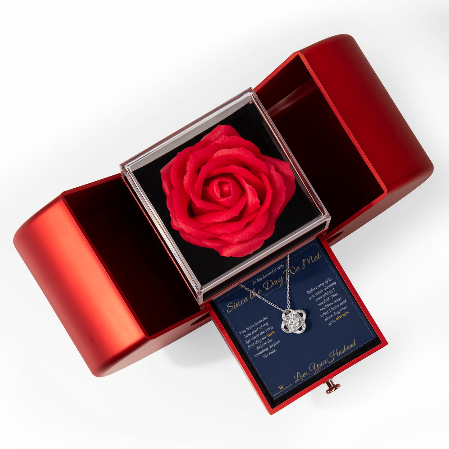 Since the Day We Met - Love Knot Necklace with Red Rose Box for Wife