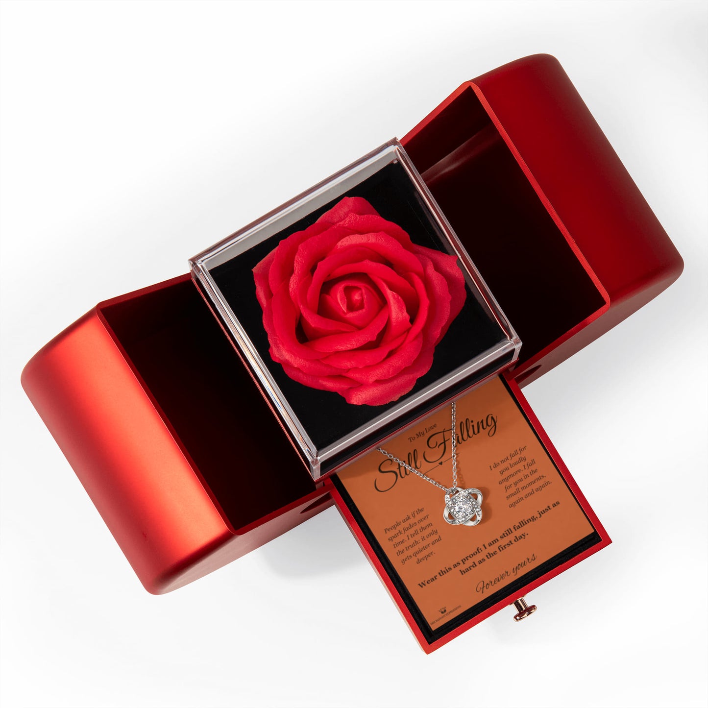 Still Falling - Love Knot Necklace with Red Rose Box for Partner