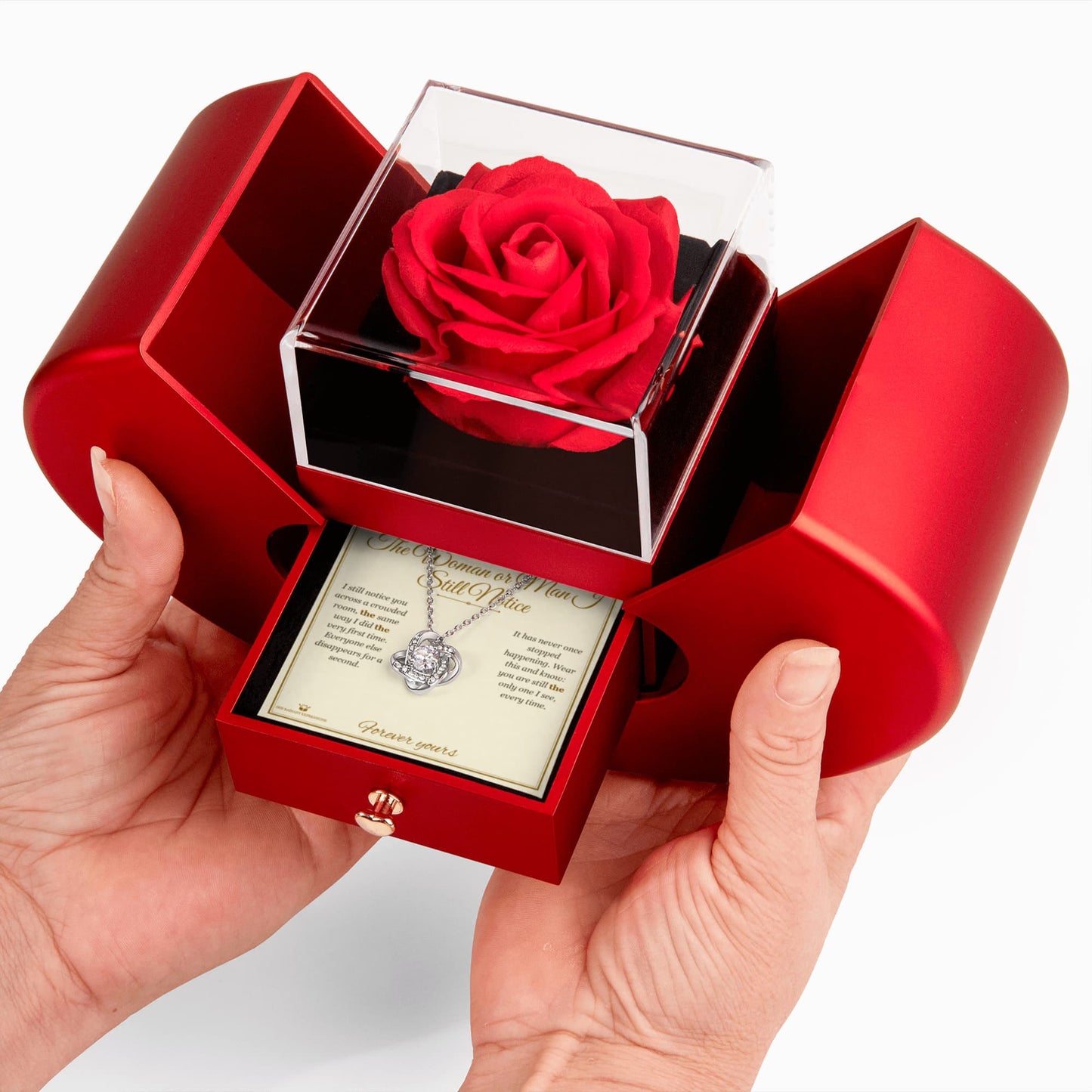 The Woman or Man I Still Notice - Love Knot Necklace with Red Rose Box for Partner - personalized keepsake gift from SKH Radiant Expressions