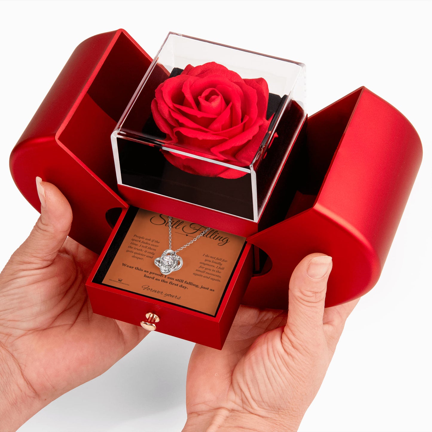 Still Falling - Love Knot Necklace with Red Rose Box for Partner