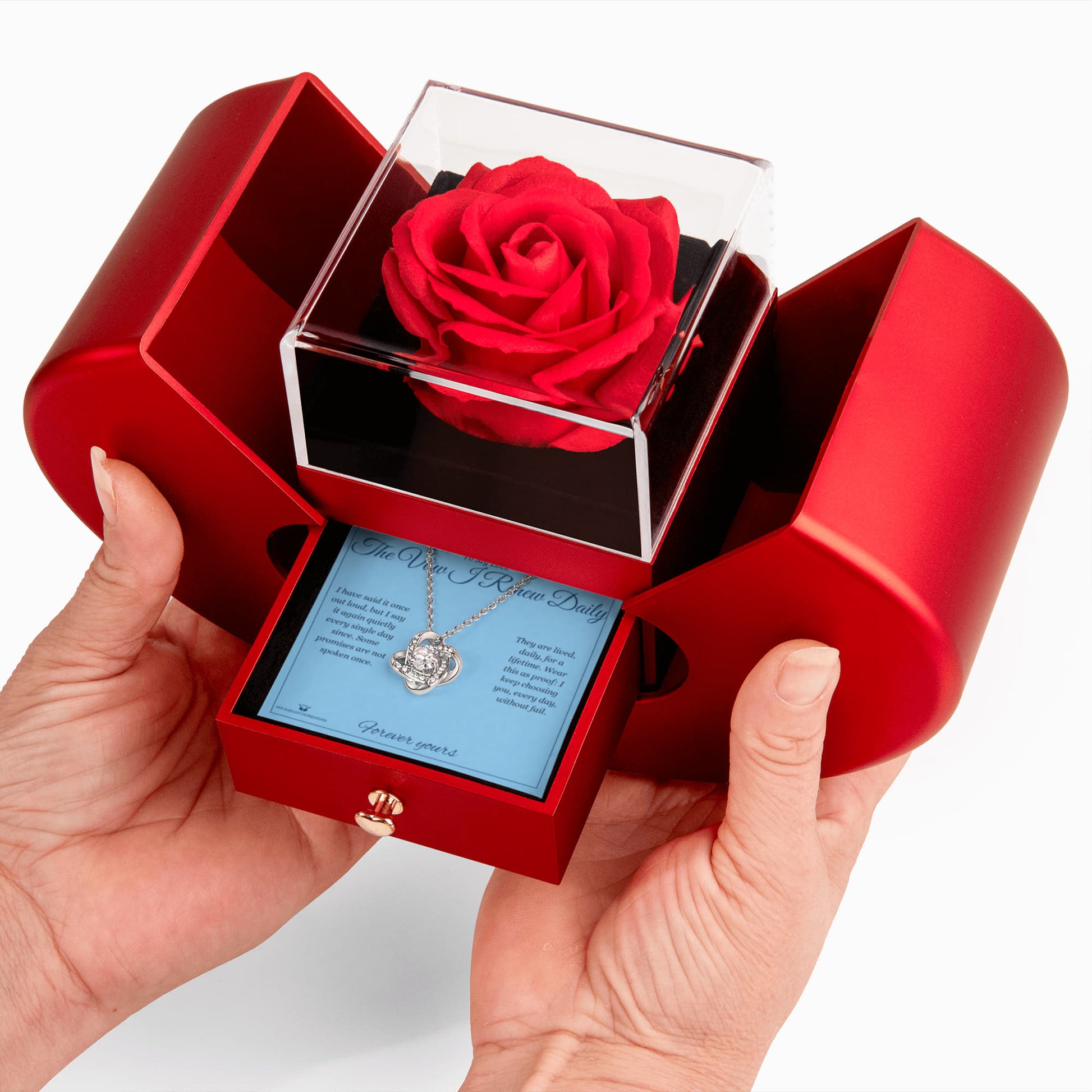 The Vow I Renew Daily - Love Knot Necklace with Red Rose Box for Partner - personalized keepsake gift from SKH Radiant Expressions