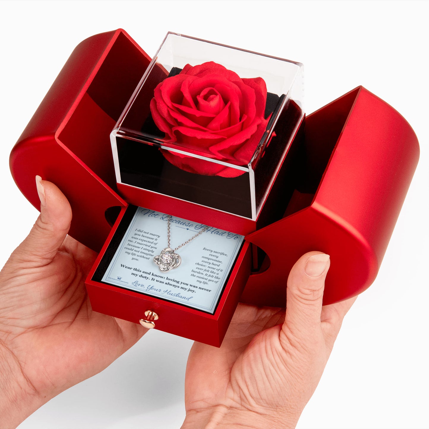 Not Because I Had To - Love Knot Necklace with Red Rose Box for Wife