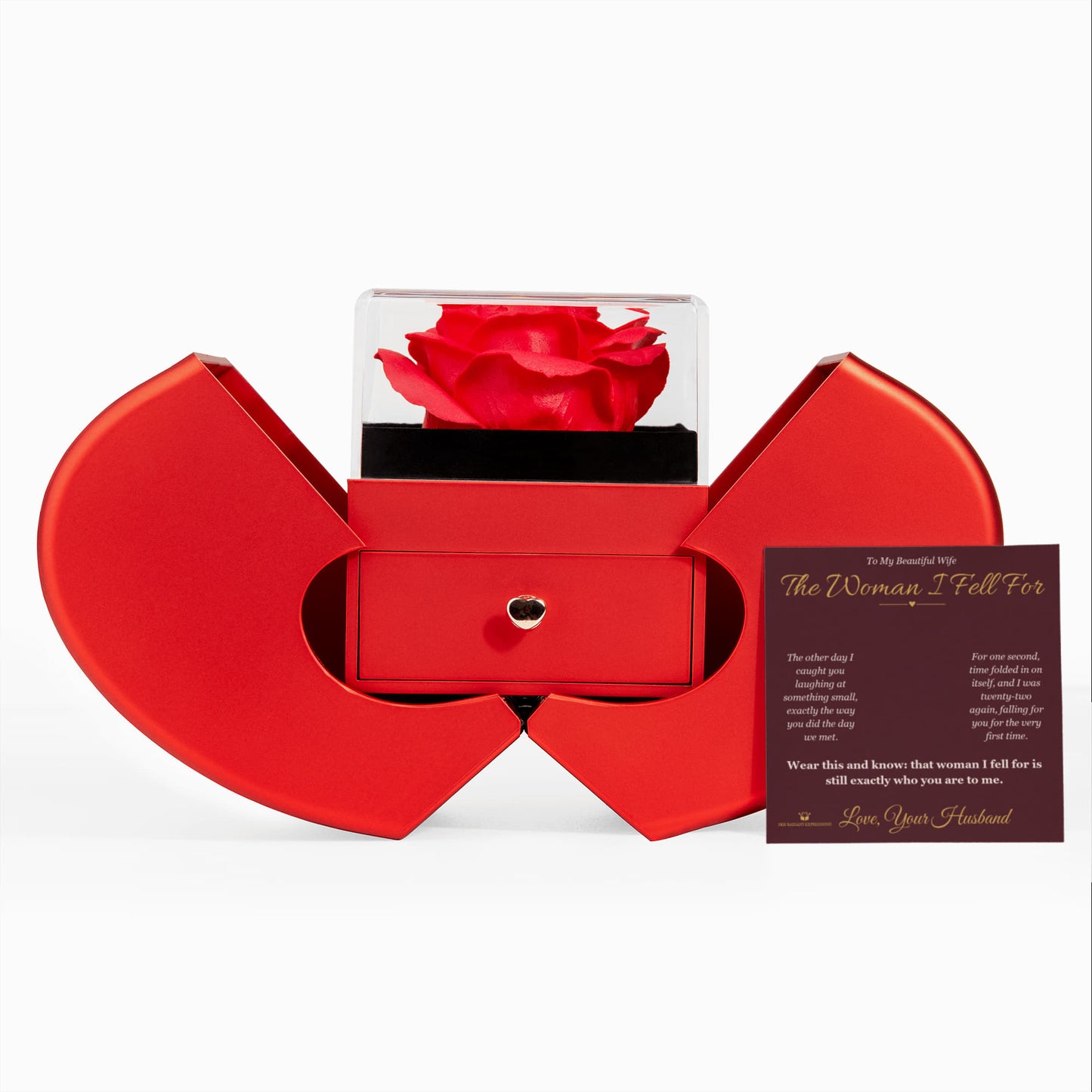 The Woman I Fell For - Love Knot Necklace with Red Rose Box for Wife - personalized keepsake gift from SKH Radiant Expressions