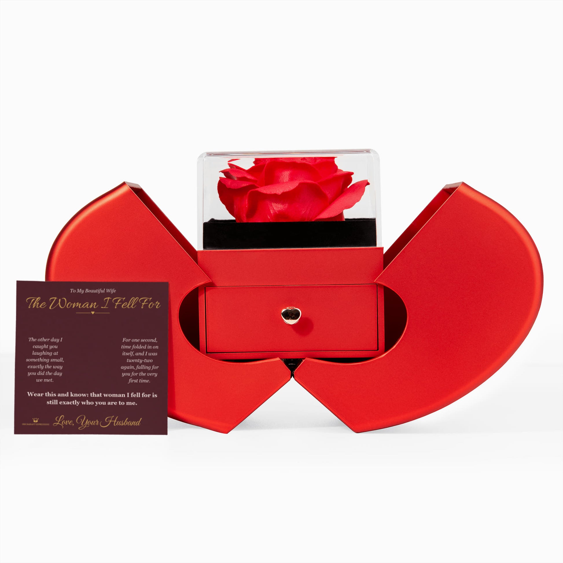 The Woman I Fell For - Love Knot Necklace with Red Rose Box for Wife - personalized keepsake gift from SKH Radiant Expressions