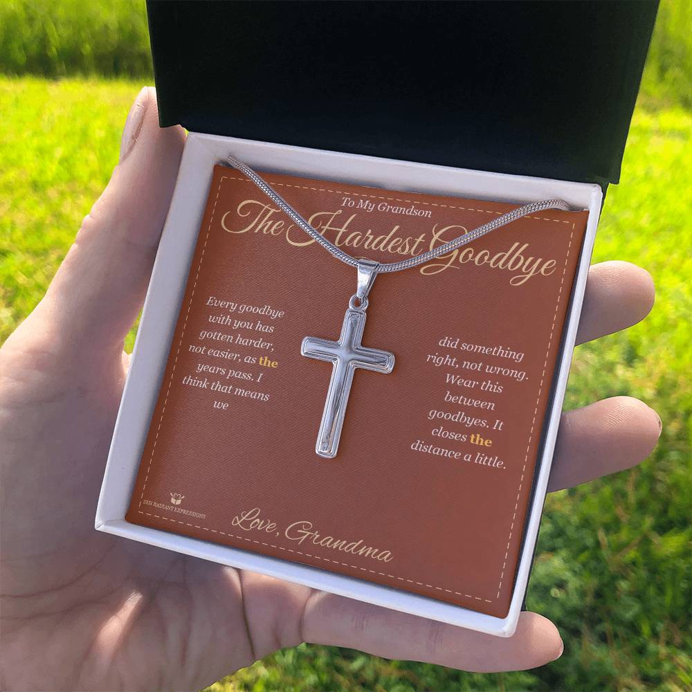 The Hardest Goodbye - Artisan Cross Necklace for Grandson - personalized keepsake gift from SKH Radiant Expressions