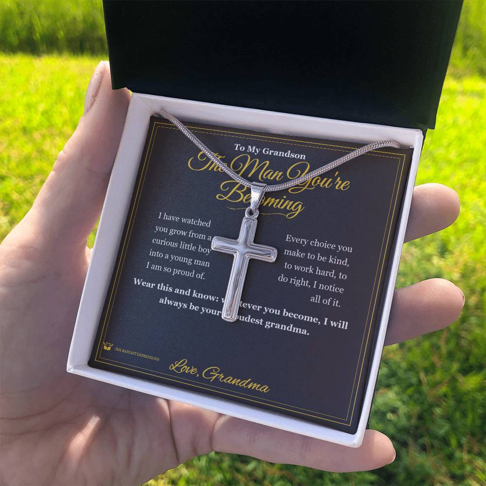 The Man You're Becoming - Artisan Cross Necklace for Grandson