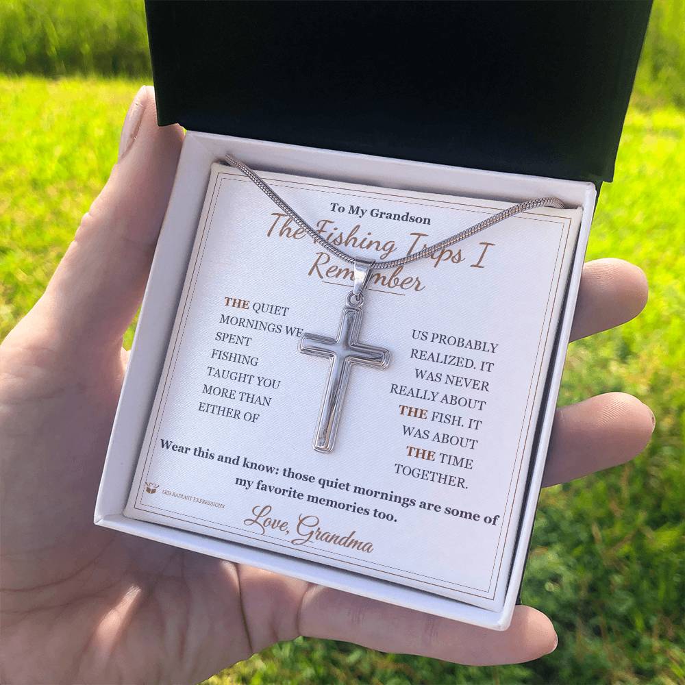 The Fishing Trips I Remember - Artisan Cross Necklace for Grandson