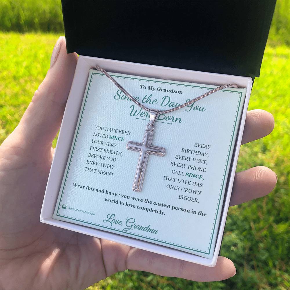 Since the Day You Were Born - Artisan Cross Necklace for Grandson