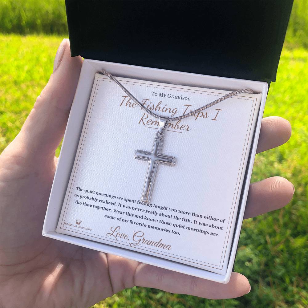 The Fishing Trips I Remember - Artisan Cross Necklace for Grandson