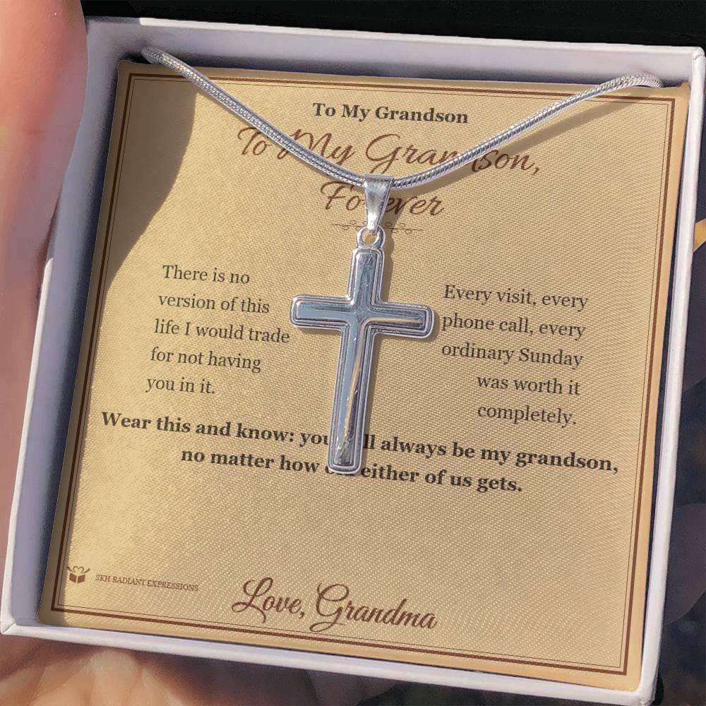 To My Grandson, Forever - Artisan Cross Necklace for Grandson