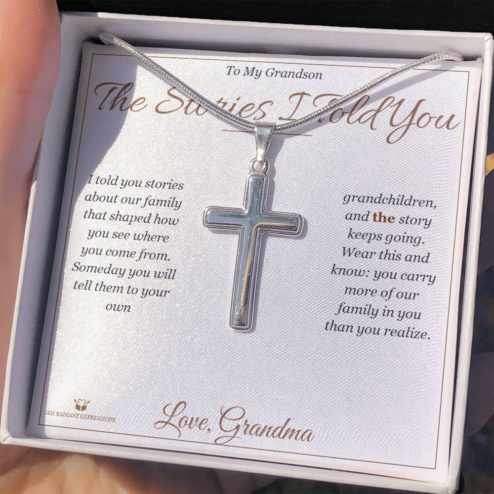 The Stories I Told You - Artisan Cross Necklace for Grandson - personalized keepsake gift from SKH Radiant Expressions