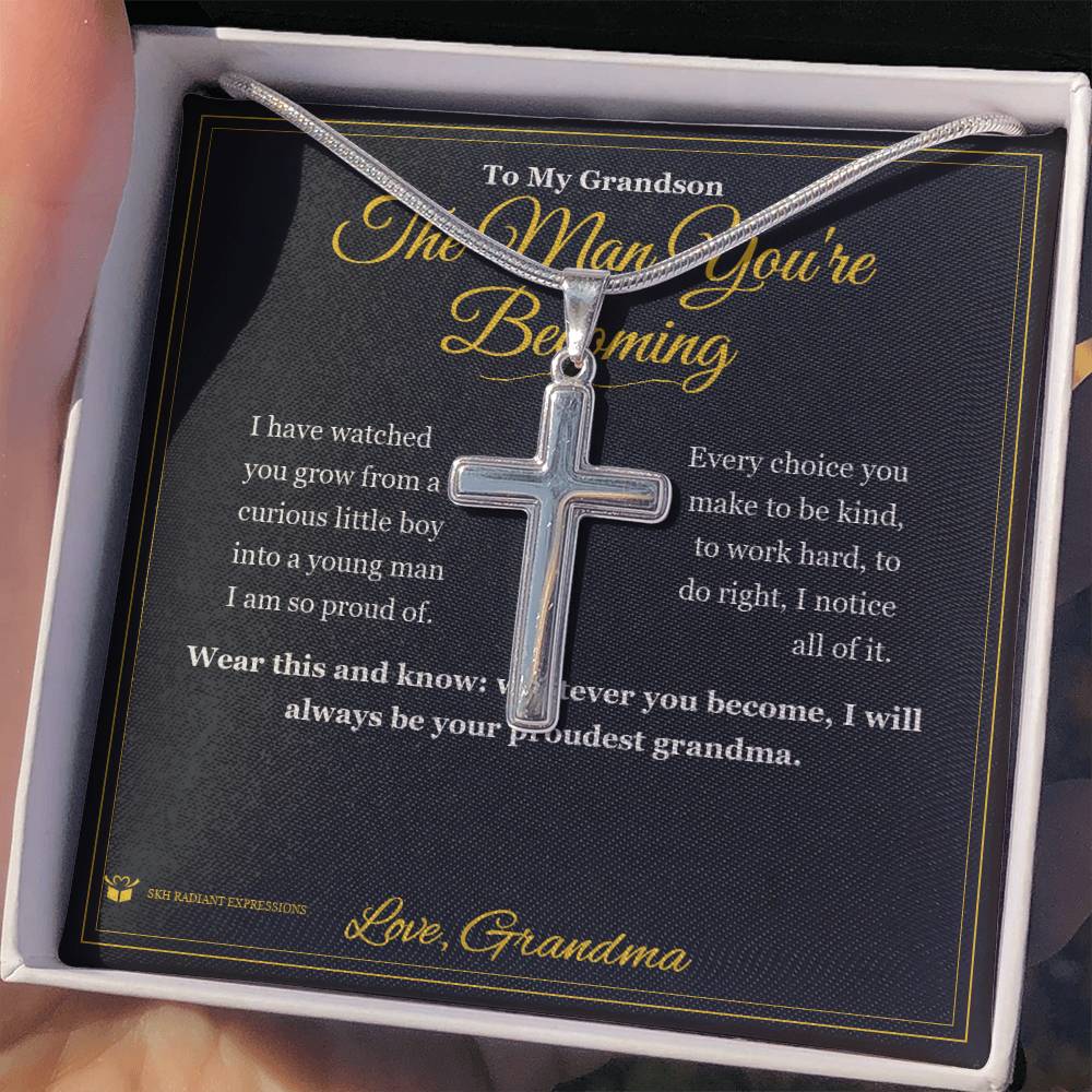 The Man You're Becoming - Artisan Cross Necklace for Grandson