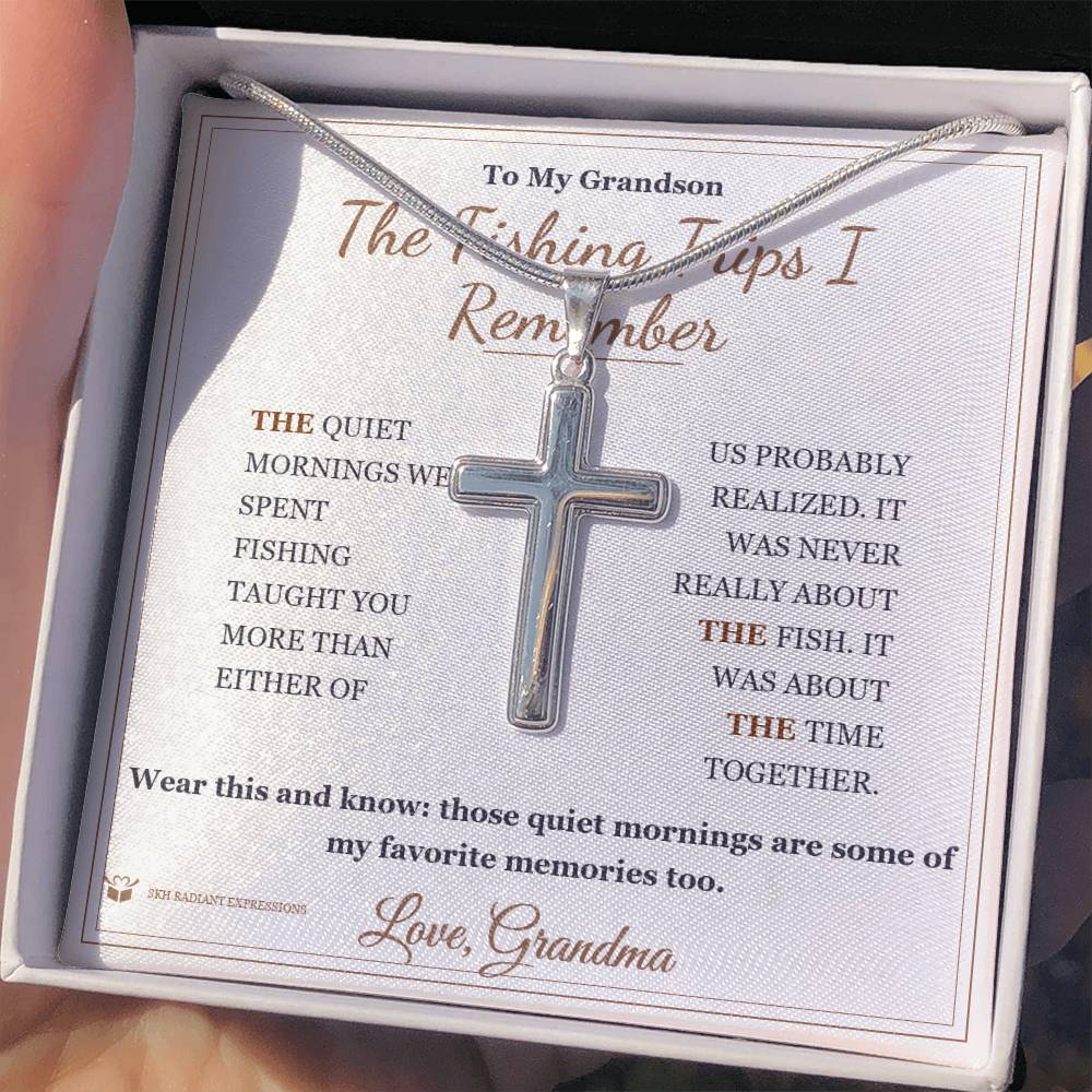 The Fishing Trips I Remember - Artisan Cross Necklace for Grandson