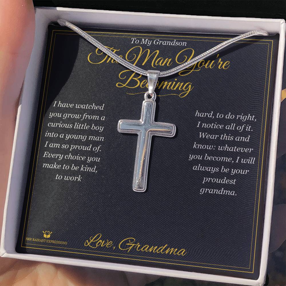 The Man You're Becoming - Artisan Cross Necklace for Grandson