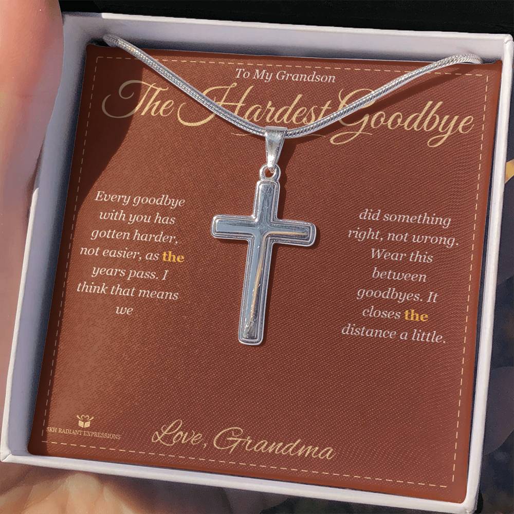 The Hardest Goodbye - Artisan Cross Necklace for Grandson - personalized keepsake gift from SKH Radiant Expressions