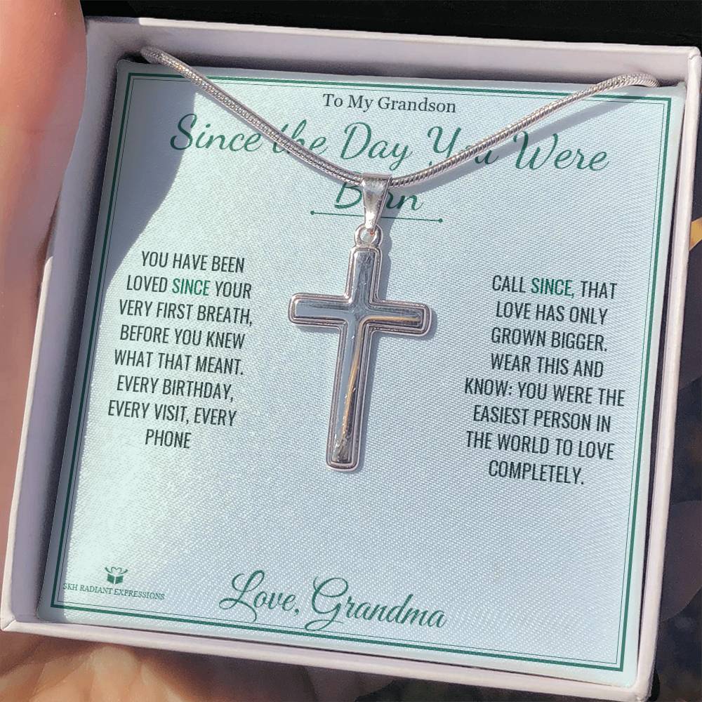 Since the Day You Were Born - Artisan Cross Necklace for Grandson