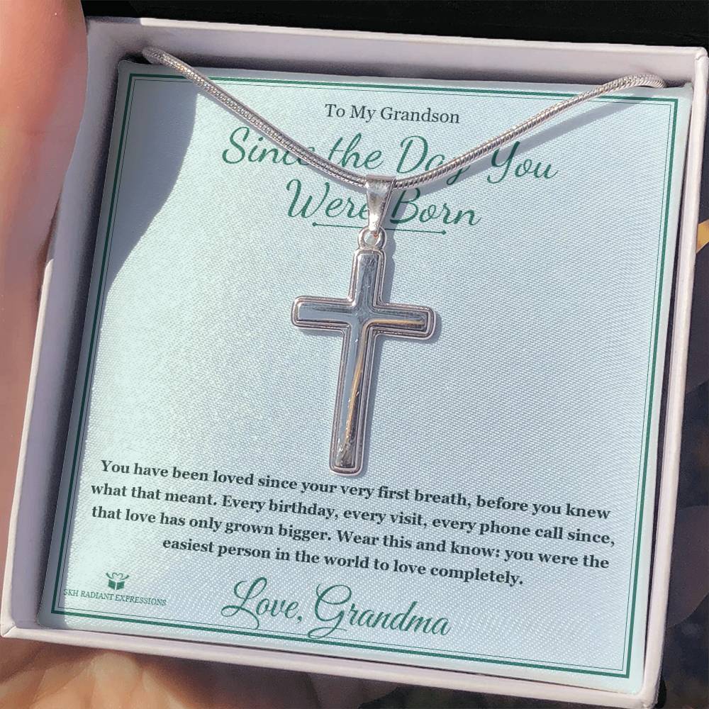 Since the Day You Were Born - Artisan Cross Necklace for Grandson