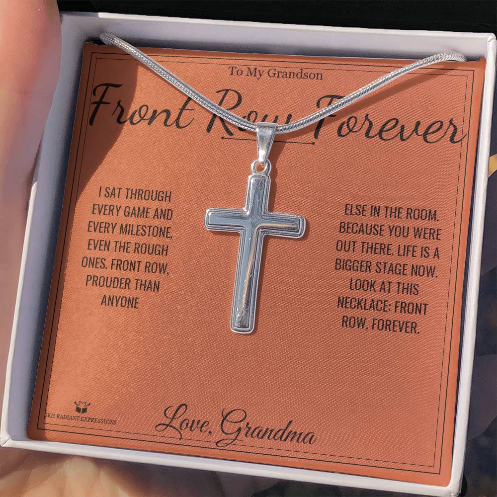Front Row Forever - Artisan Cross Necklace for Grandson - personalized keepsake gift from SKH Radiant Expressions