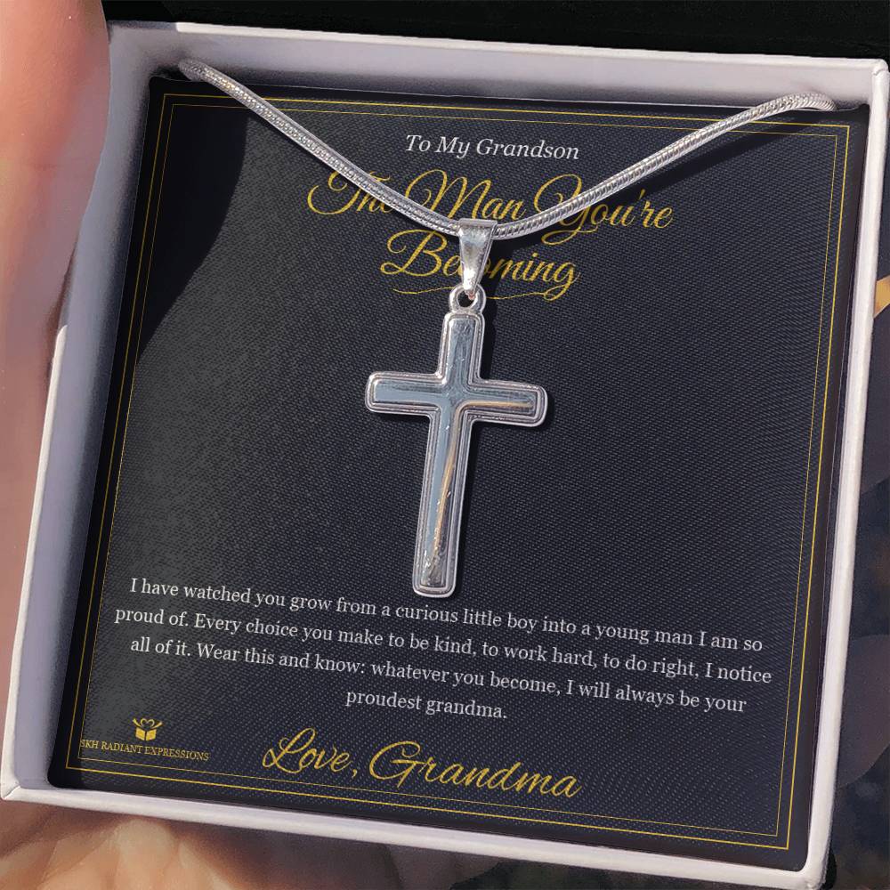 The Man You're Becoming - Artisan Cross Necklace for Grandson